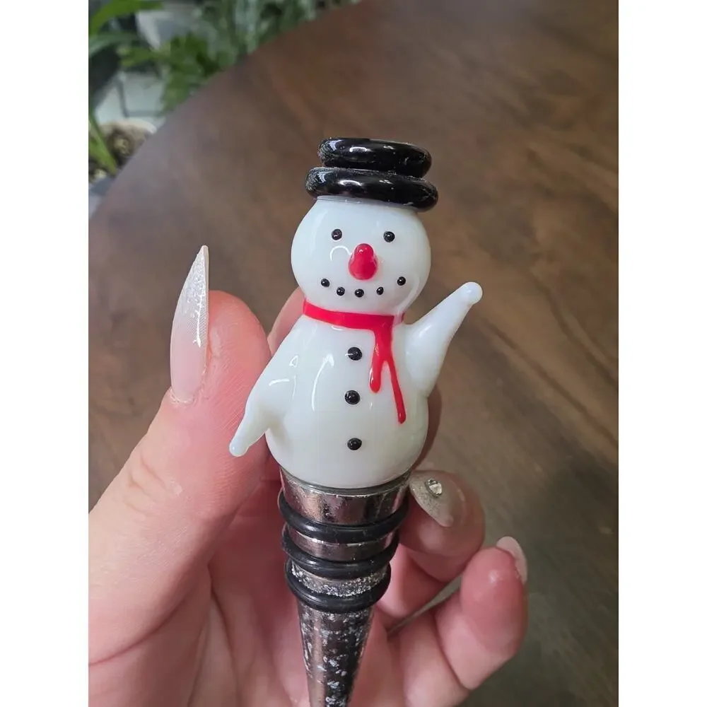 Glass Snowman Reusable Cork‎ Bottle Top Stopper Winter Holiday Themed
